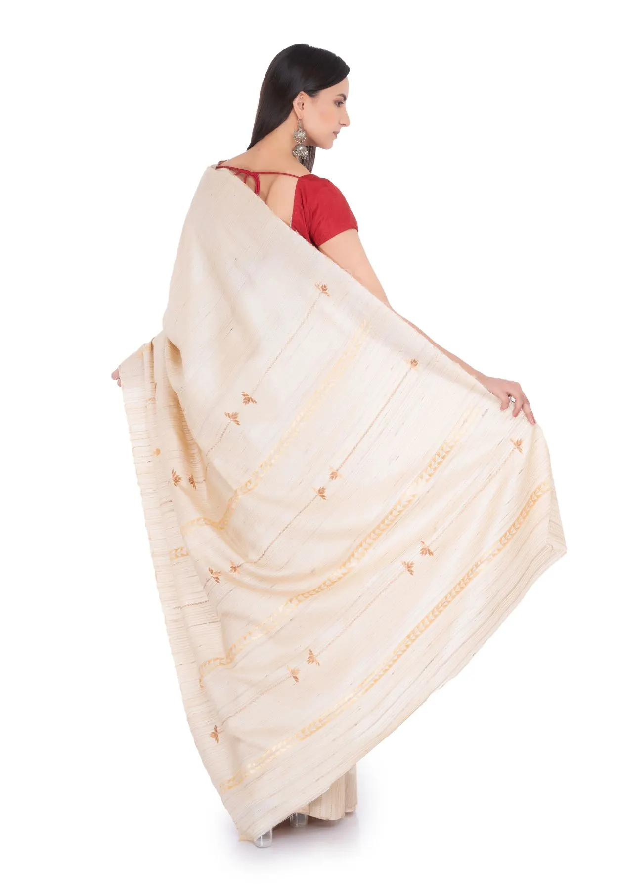 Beige Hand Embroidered Saree
