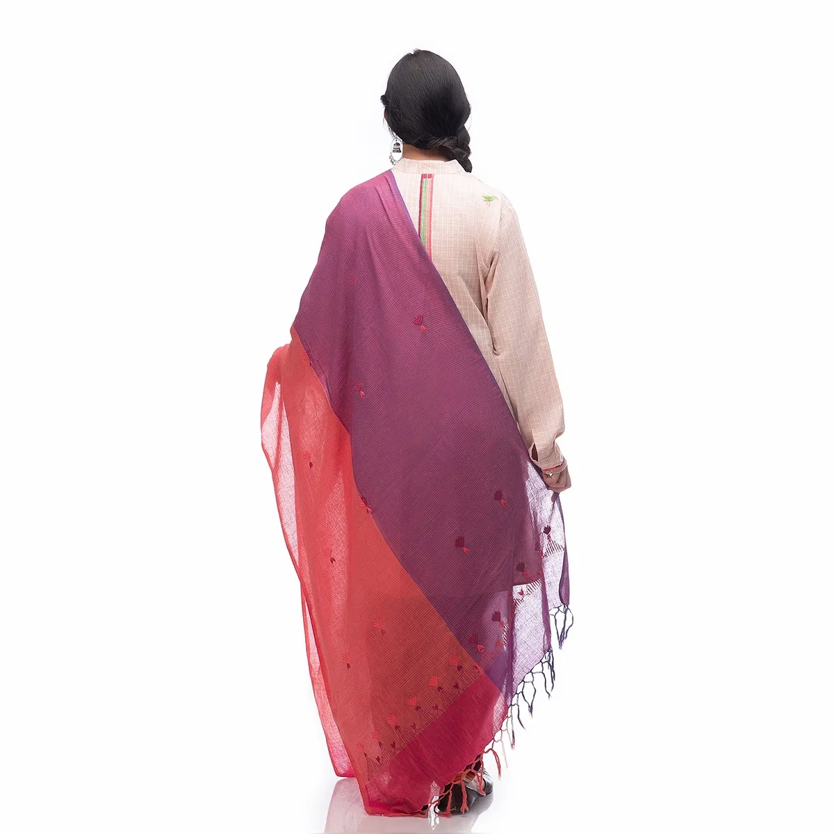 Hand Embroidery Dupatta Deep Ruby