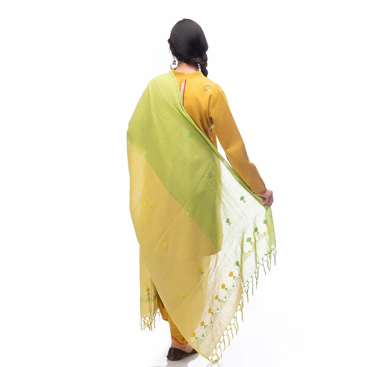 Hand Embroidery Dupatta light Olive Green