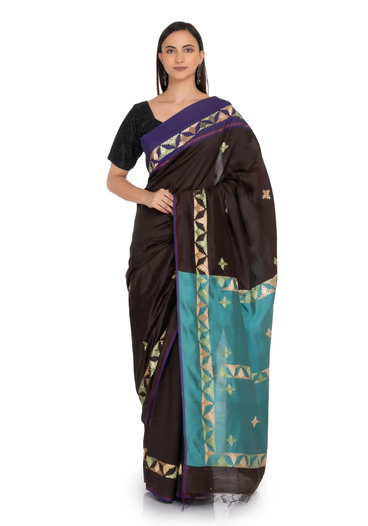 Black Saree with Gold Motif Work