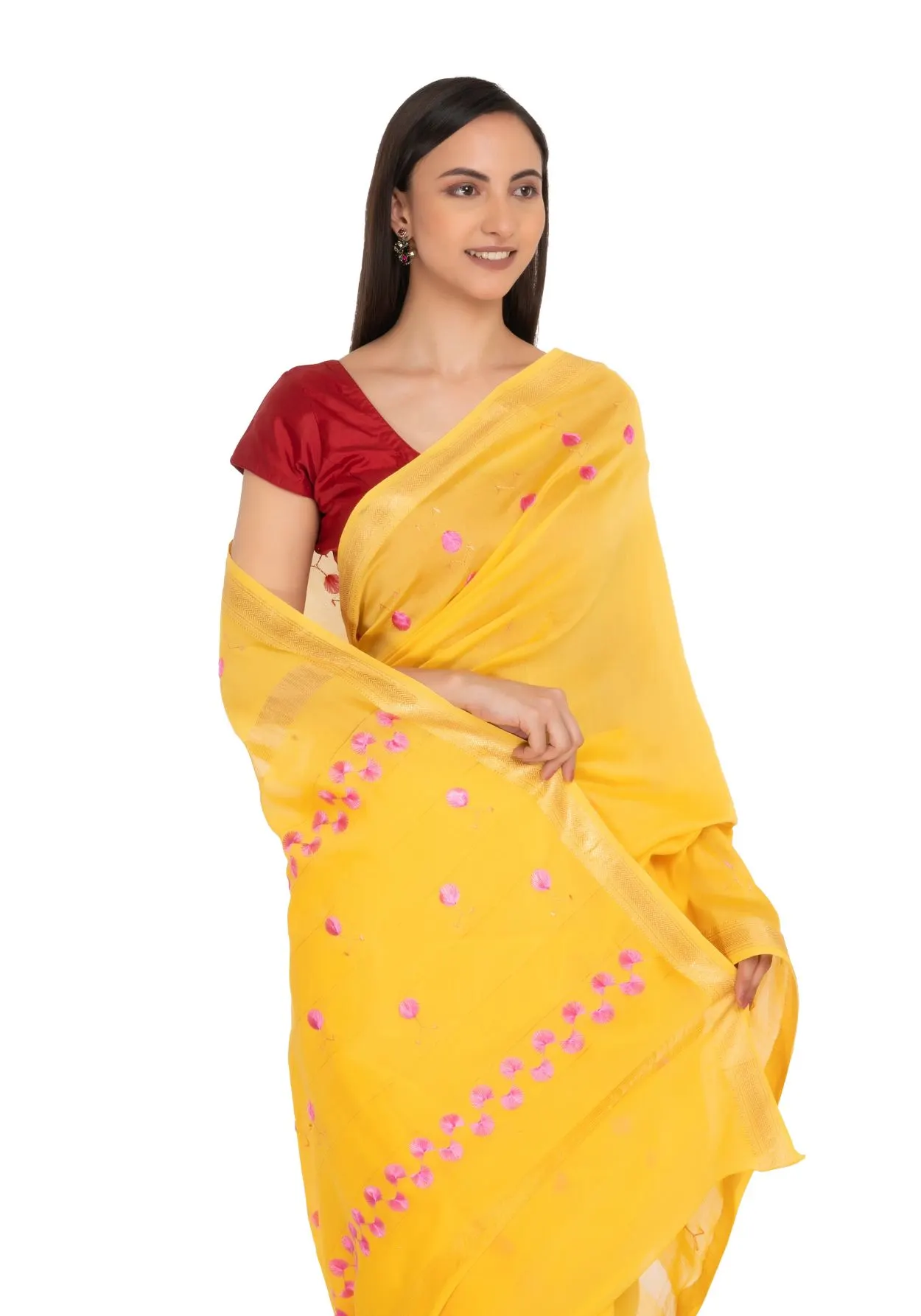 Hand Embroidered Saree Maize (Crayola)