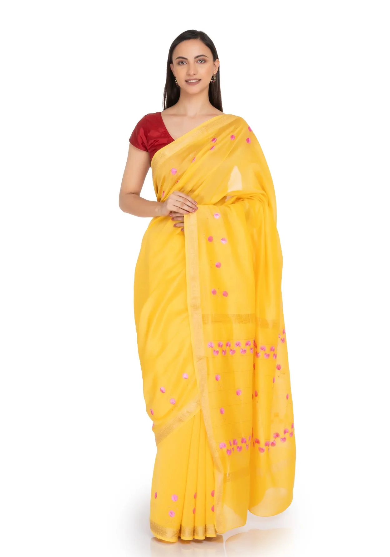 Hand Embroidered Saree Maize (Crayola)