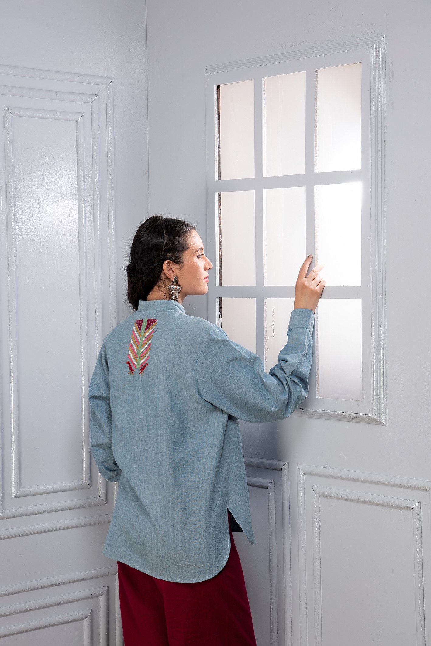 Hand Embroidered Bird Shirt
