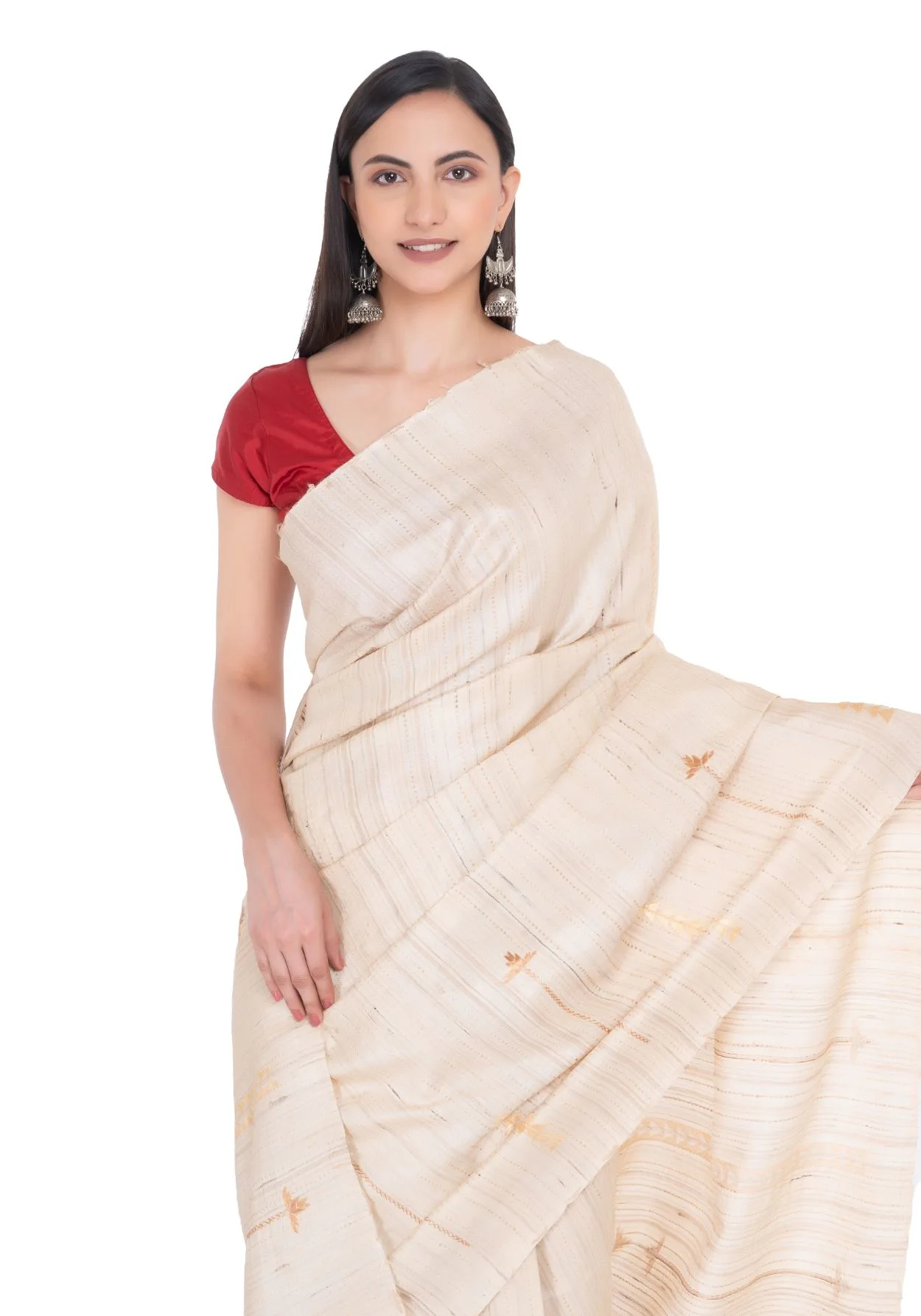 Beige Hand Embroidered Saree