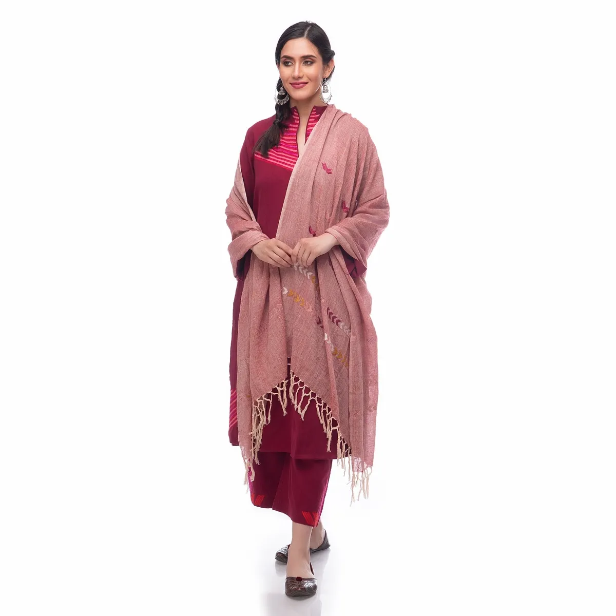 Hand Embroidery Dupatta Light  Parrot Pink