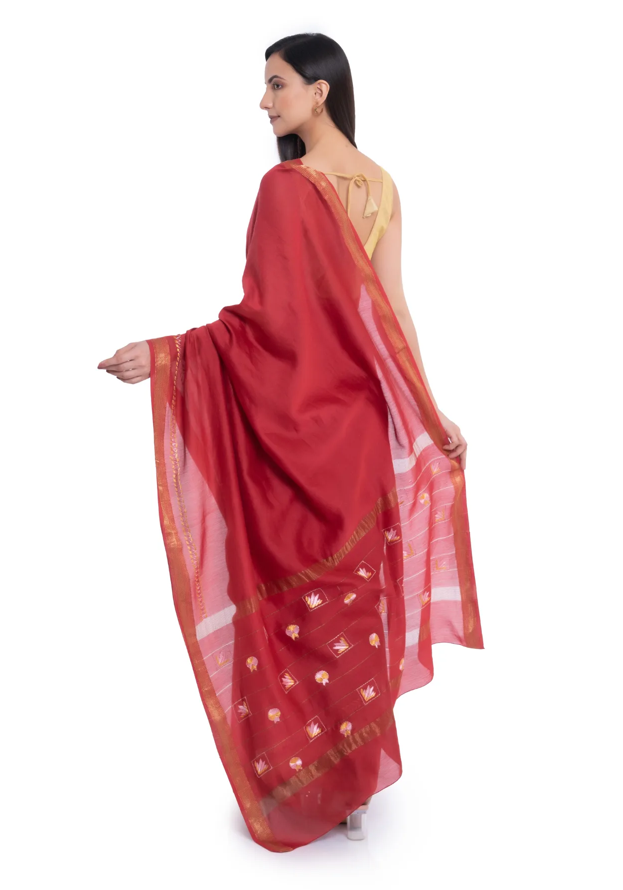 Hand Embroidered Saree Deep Carmine