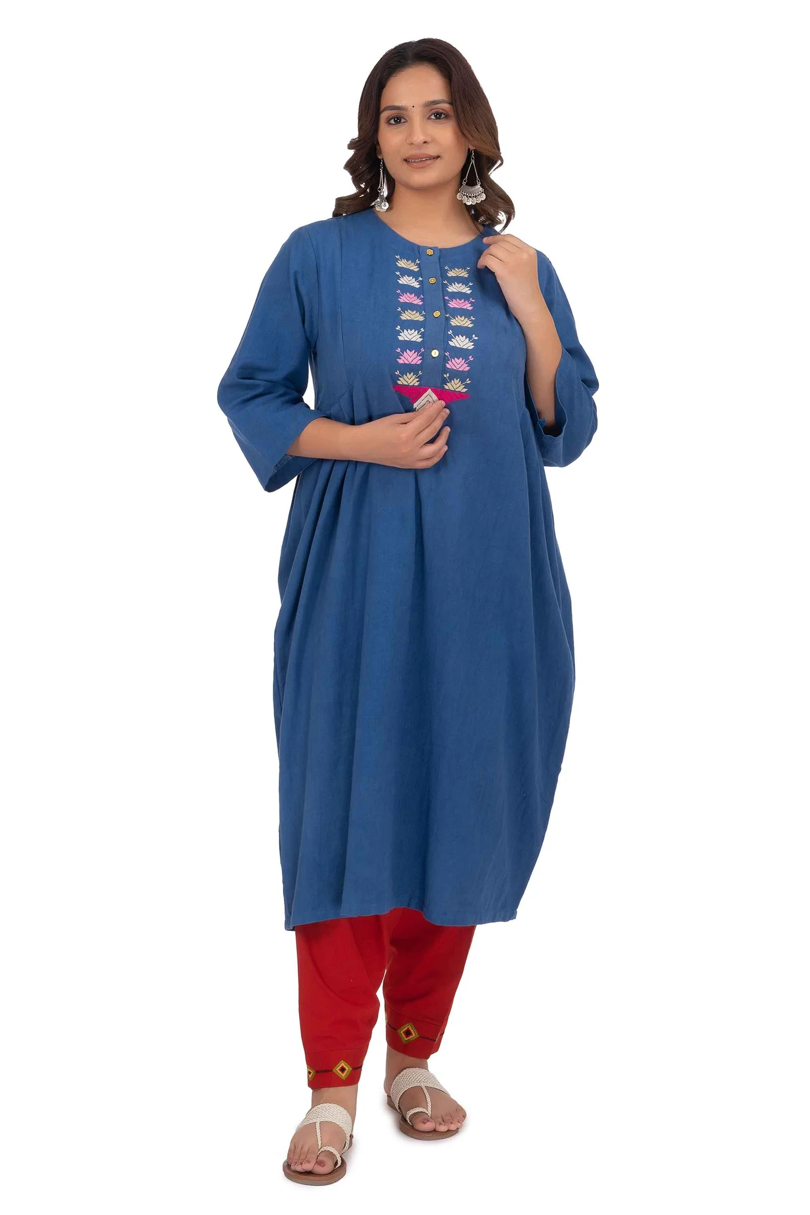 Hand Embroidery Kurta Dark Cornflower Blue