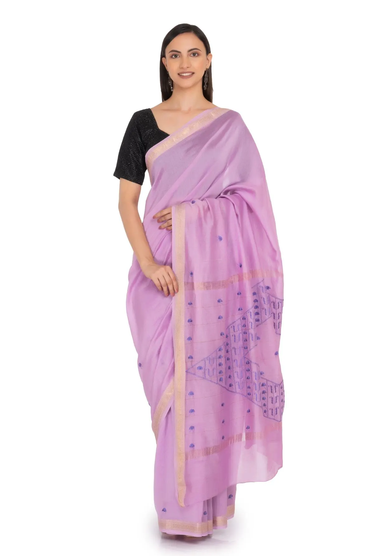 Maheshwari Purple Saree with light medium orchid