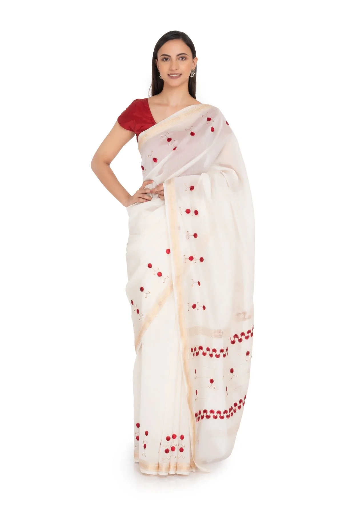 White Hand Embroidered Saree