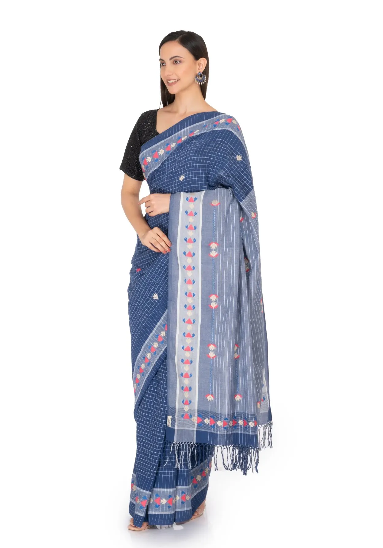 Handloom Cotton  Saree Metallic Blue