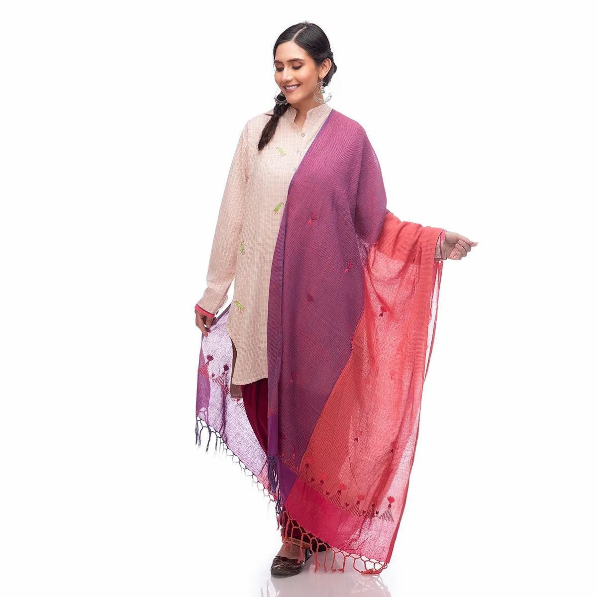 Hand Embroidery Dupatta Deep Ruby