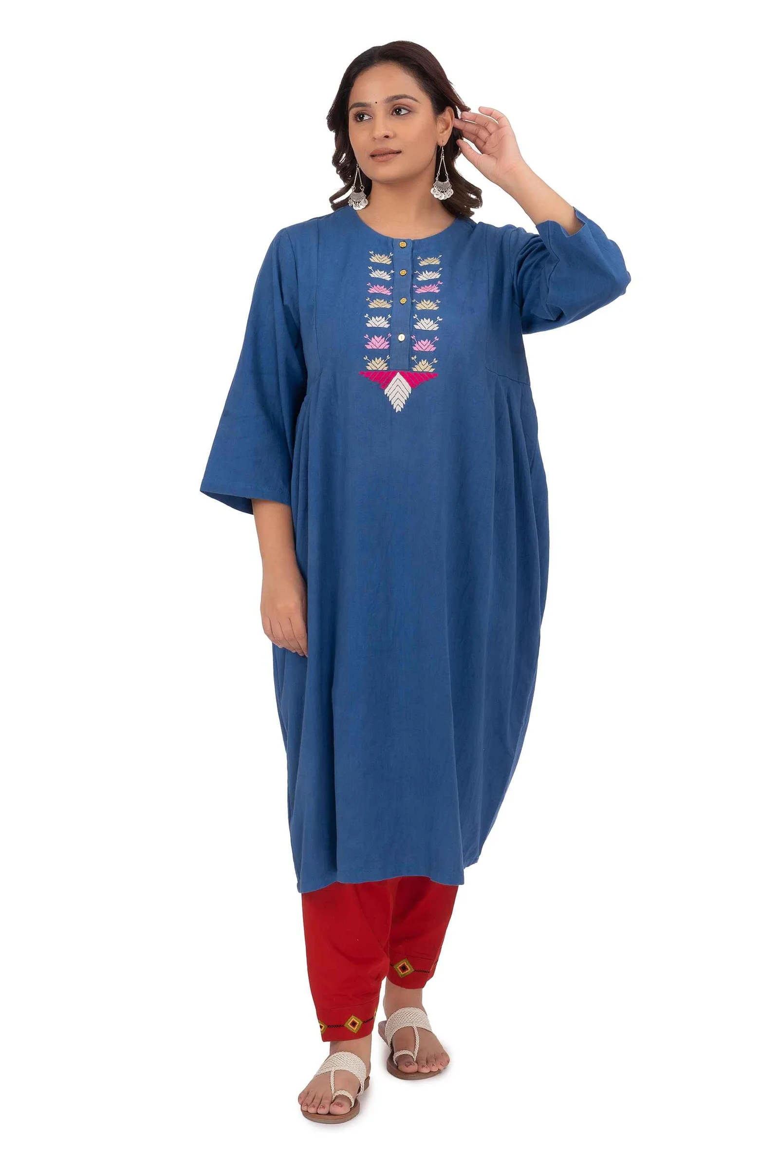 Hand Embroidery Kurta Dark Cornflower Blue