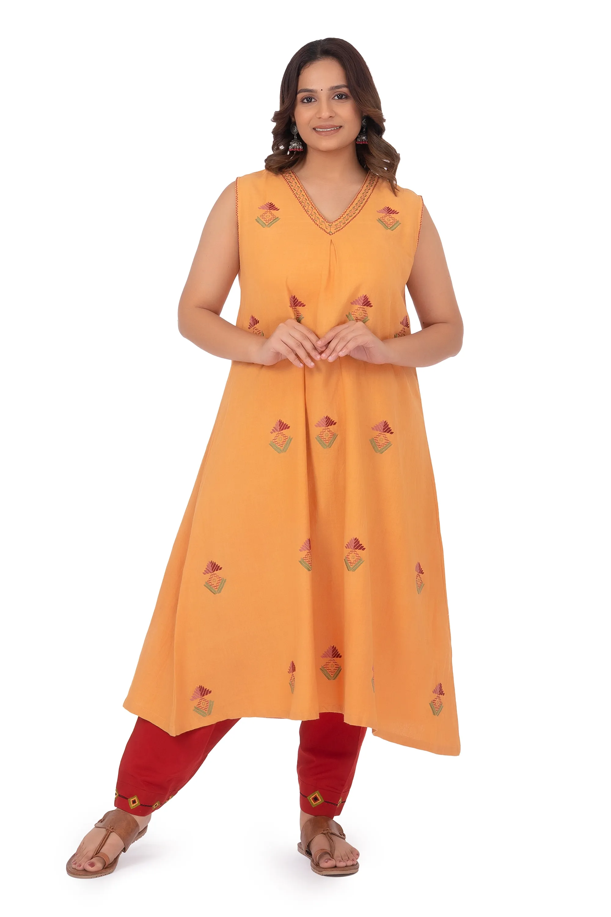 Hand Embroidery Kurta Cream Sandy Brown