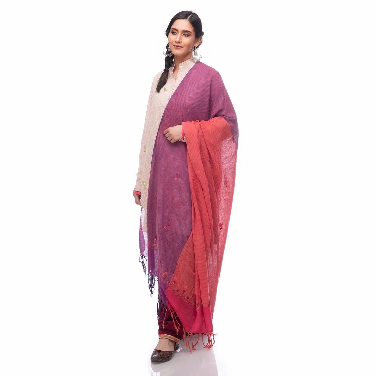 Hand Embroidery Dupatta Deep Ruby