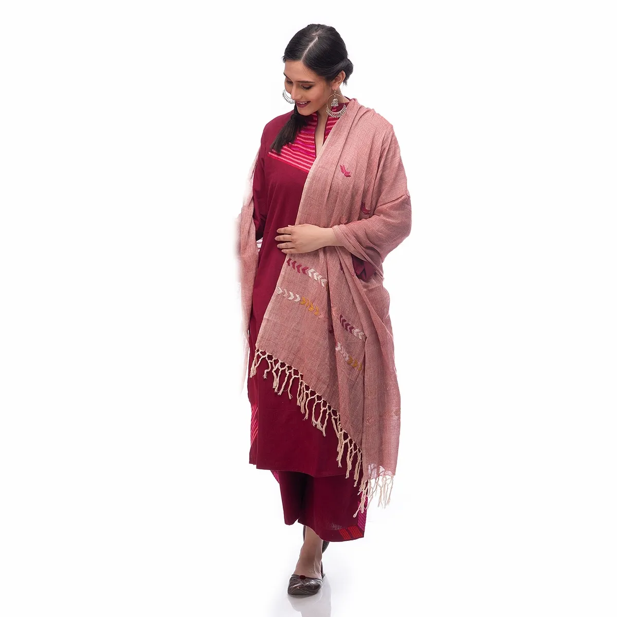 Hand Embroidery Dupatta Light  Parrot Pink