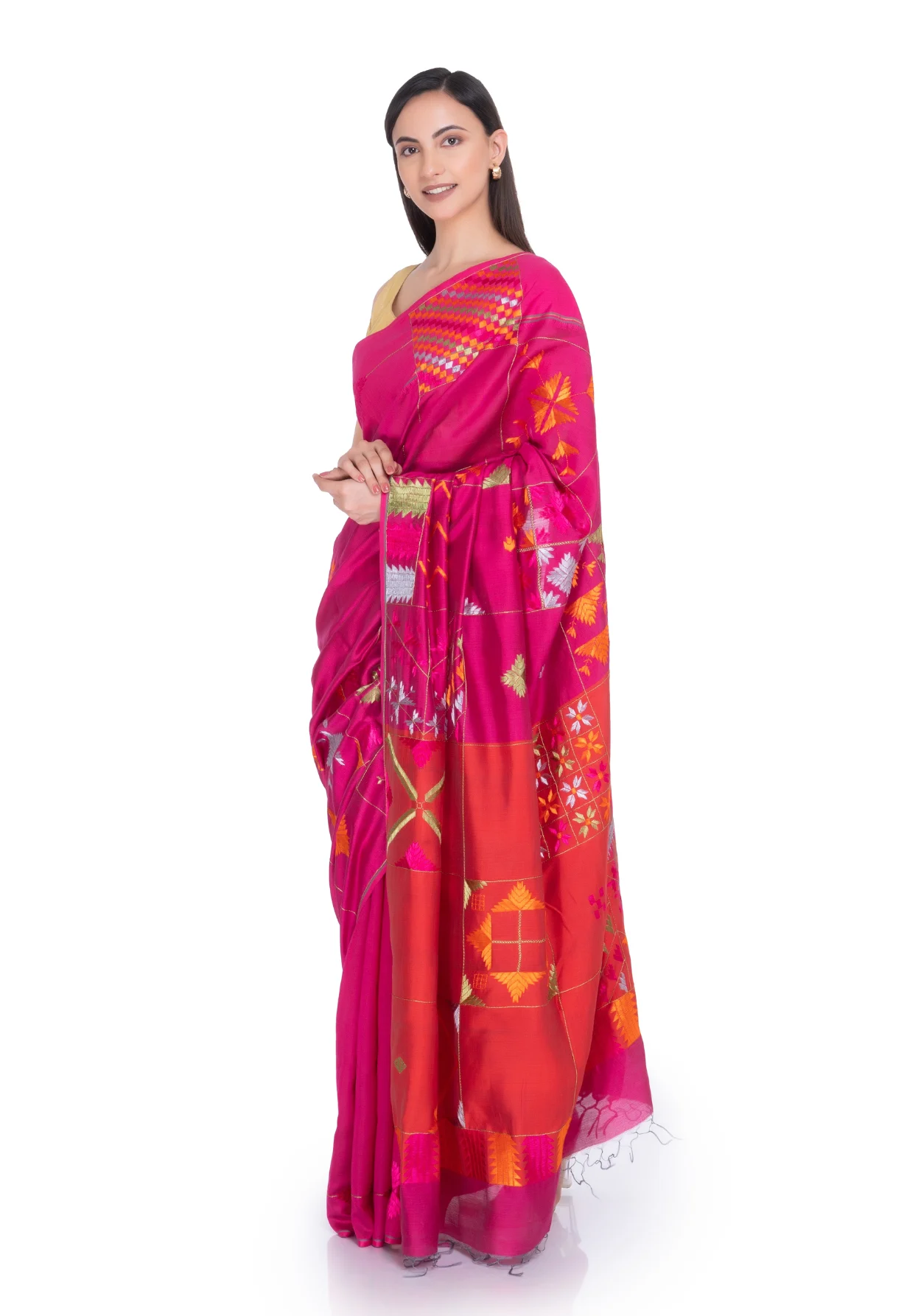 Pink Hand Embroidered Saree