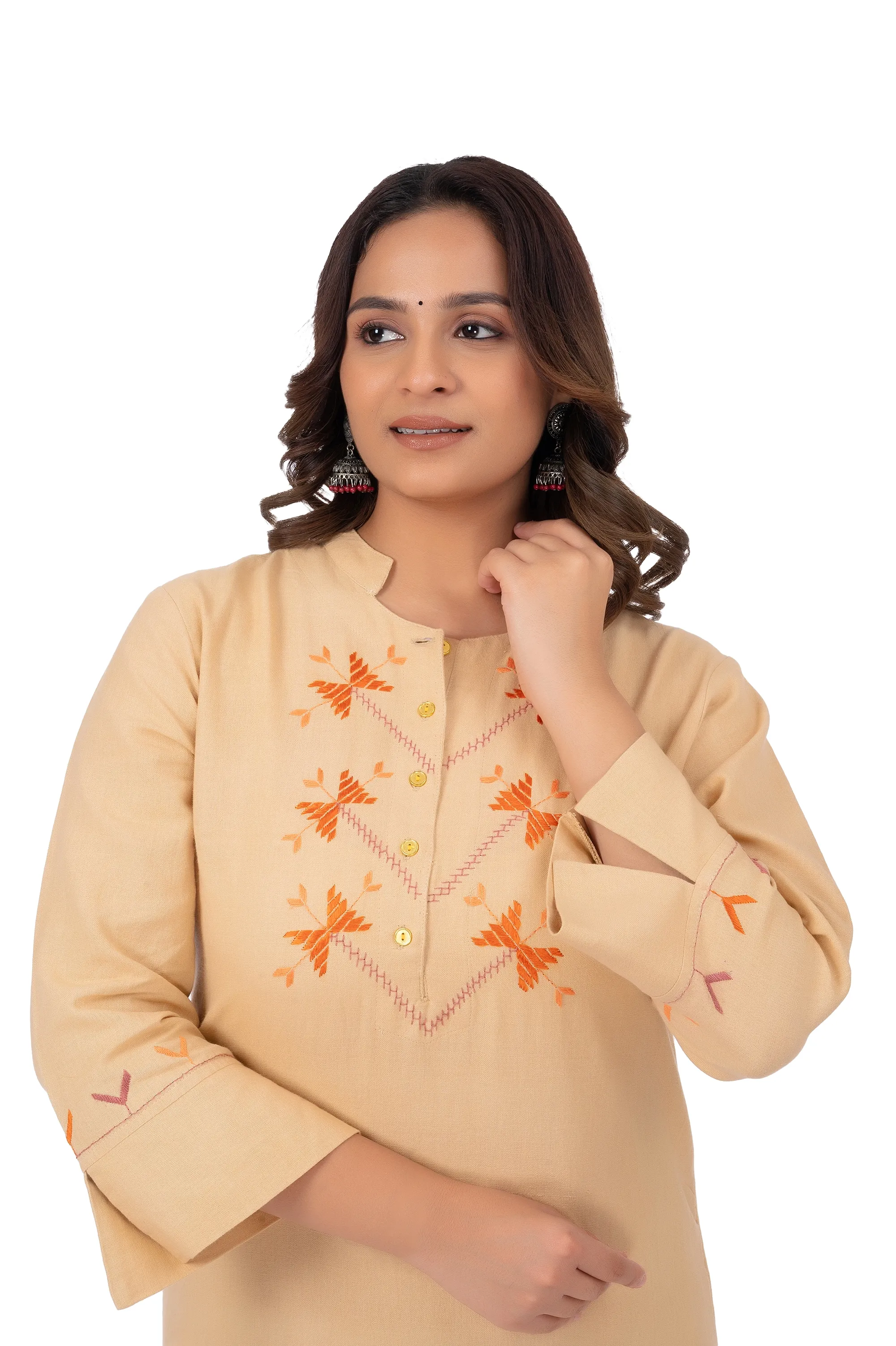 Hand Embroidery Kurta Antique White