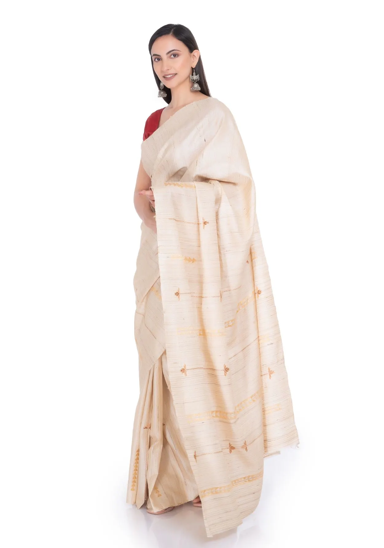 Beige Hand Embroidered Saree