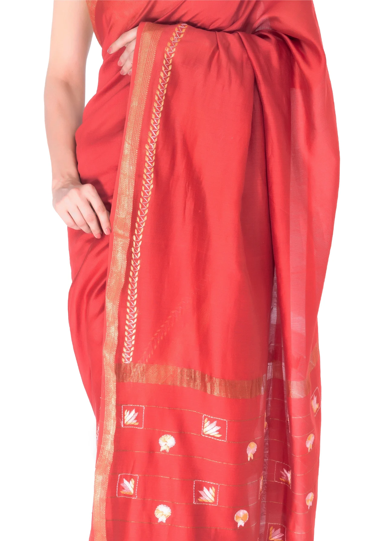 Hand Embroidered Saree Deep Carmine