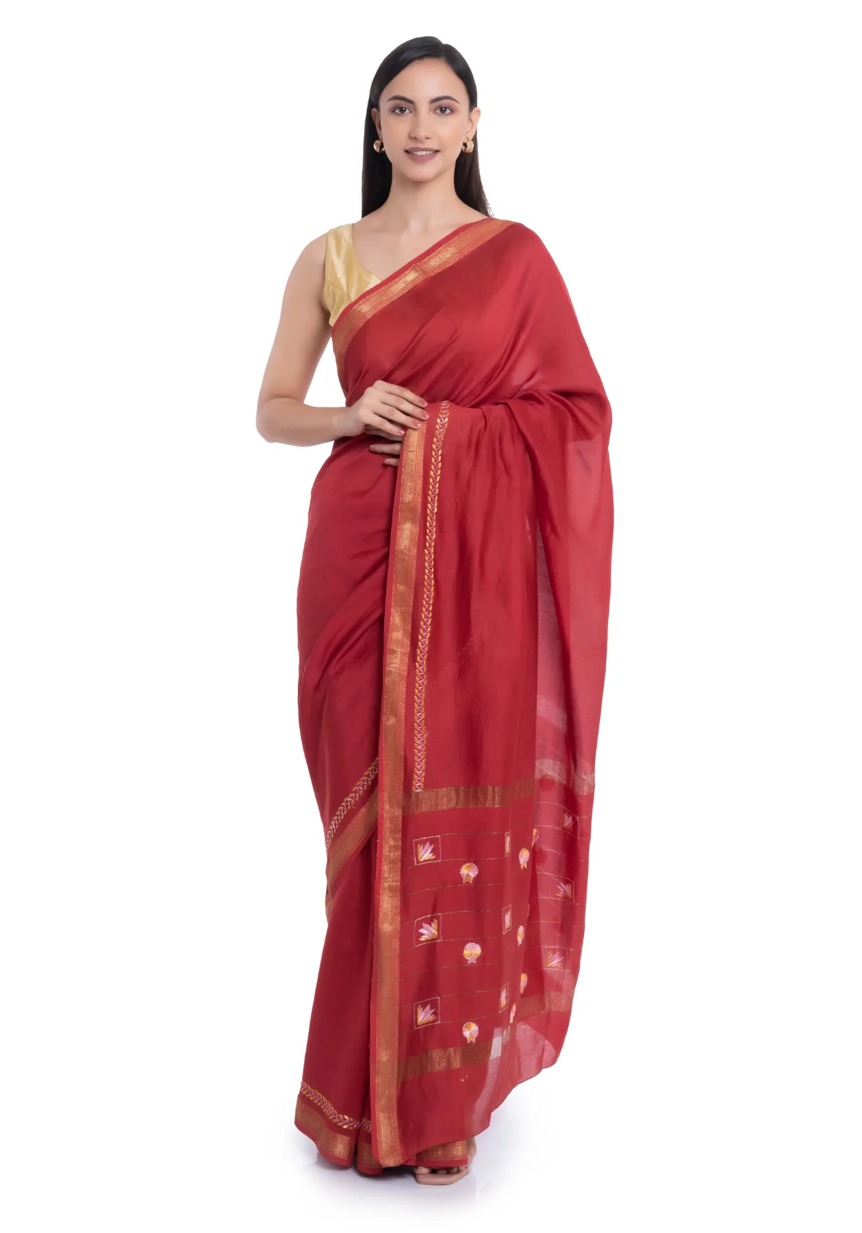 Hand Embroidered Saree Deep Carmine