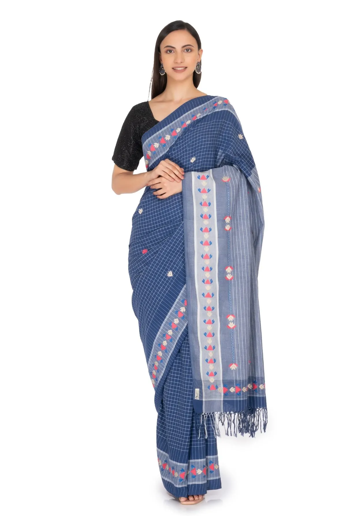 Handloom Cotton  Saree Metallic Blue