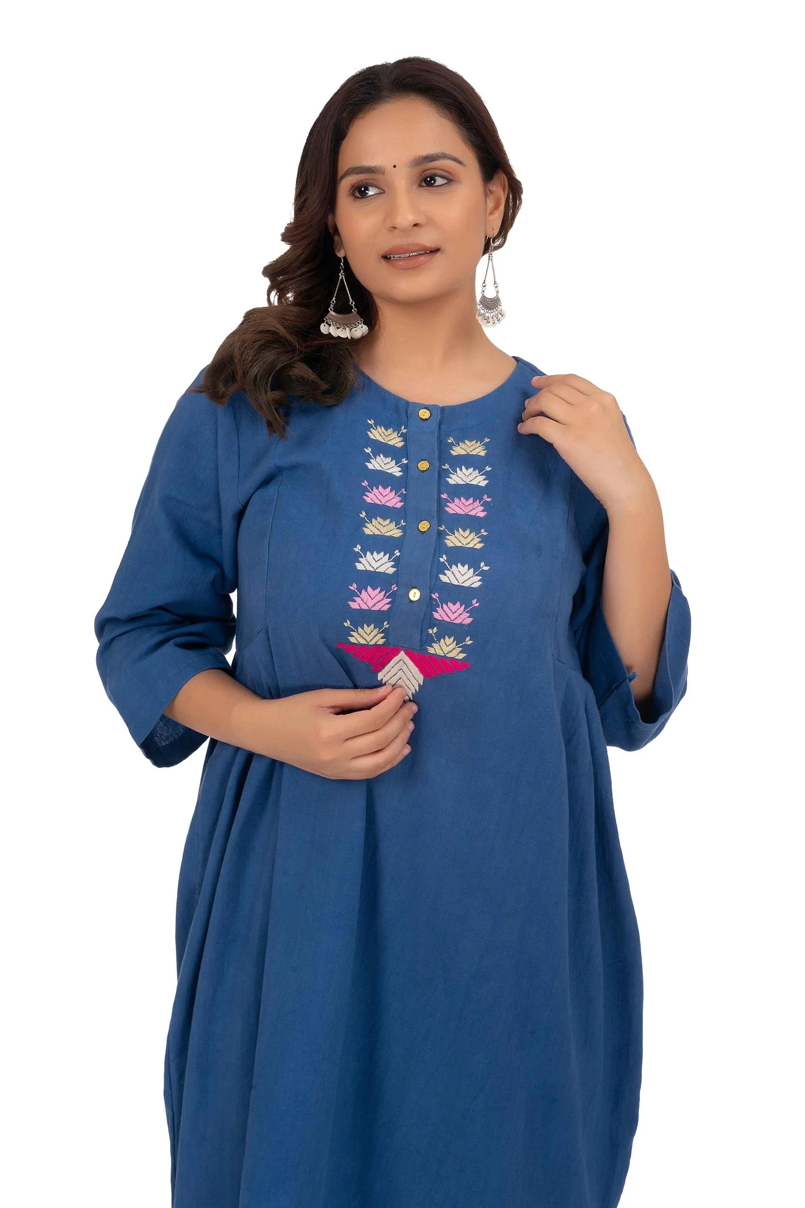 Hand Embroidery Kurta Dark Cornflower Blue