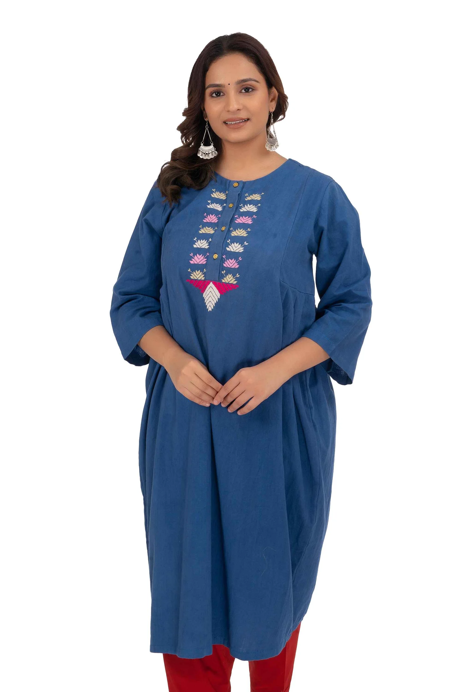 Hand Embroidery Kurta Dark Cornflower Blue