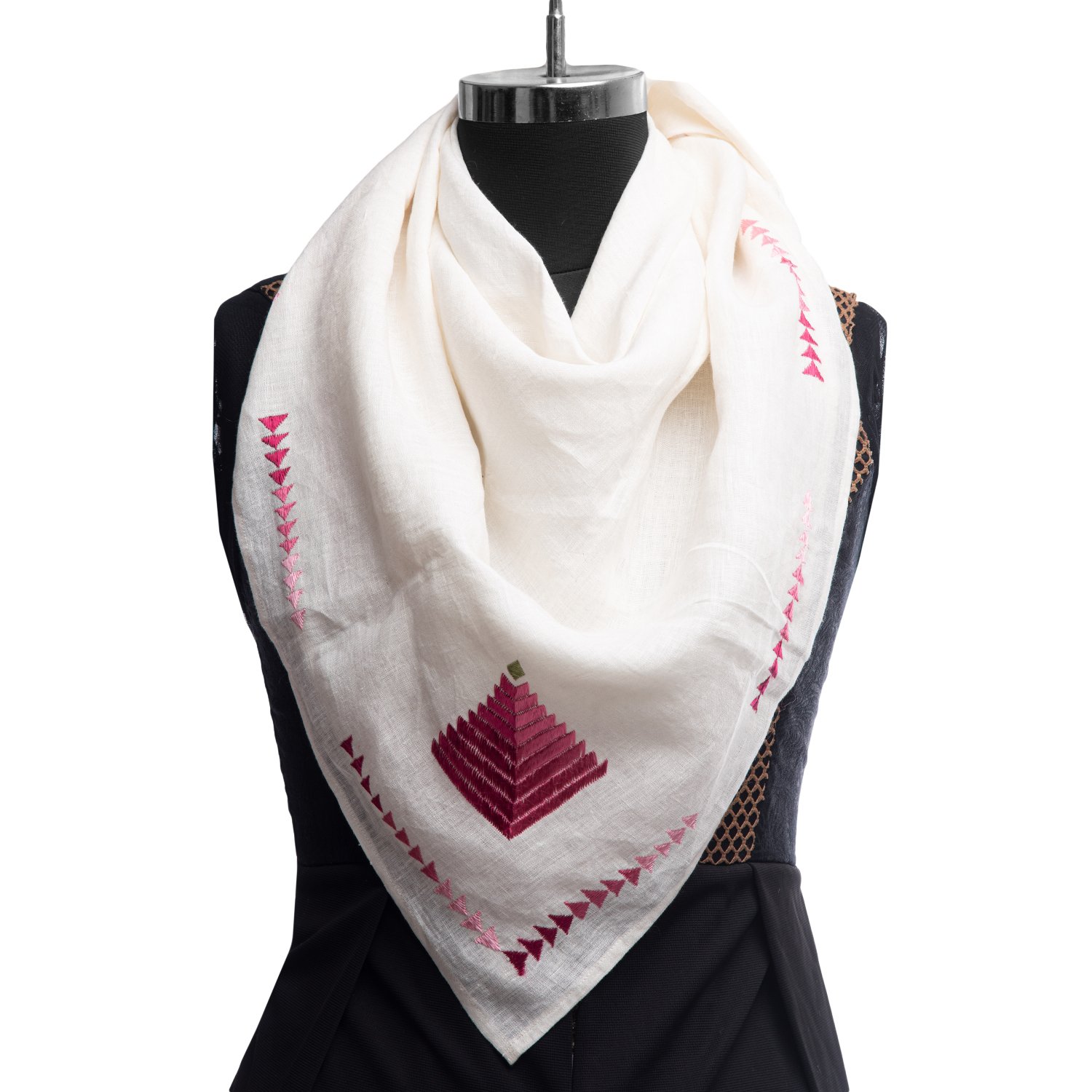 Hand Embroidery Scarves Pale White