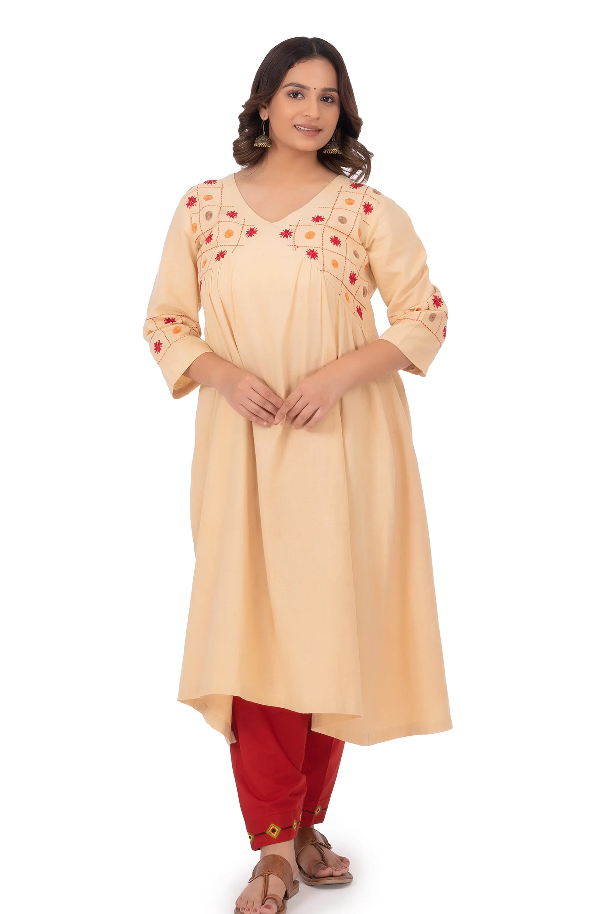 Hand Embroidery Kurta Dutch White