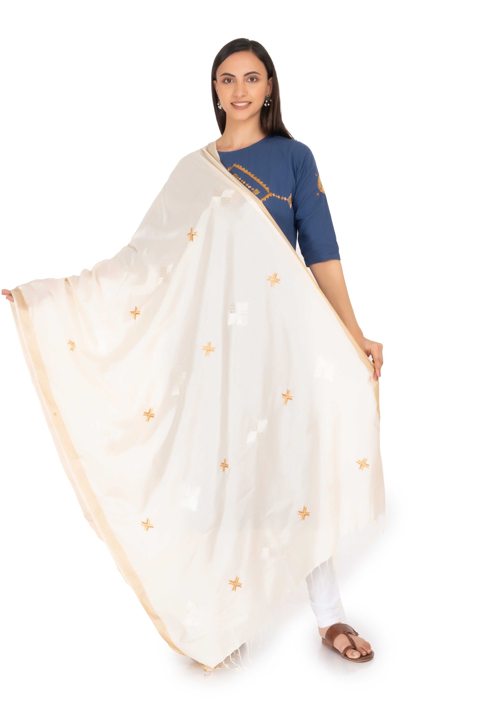 Hand Embroidered Dupatta White