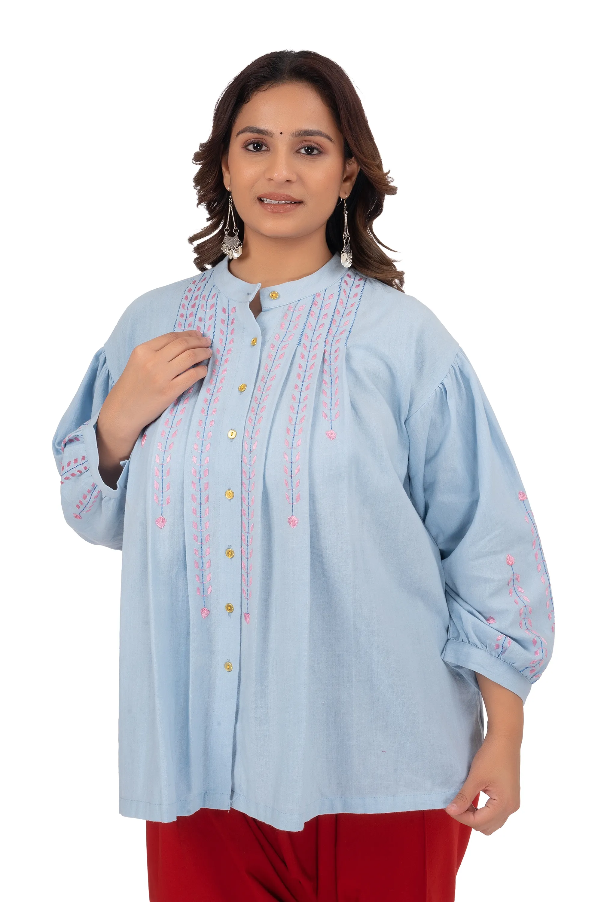Hand Embroidery Kurta pastel blue