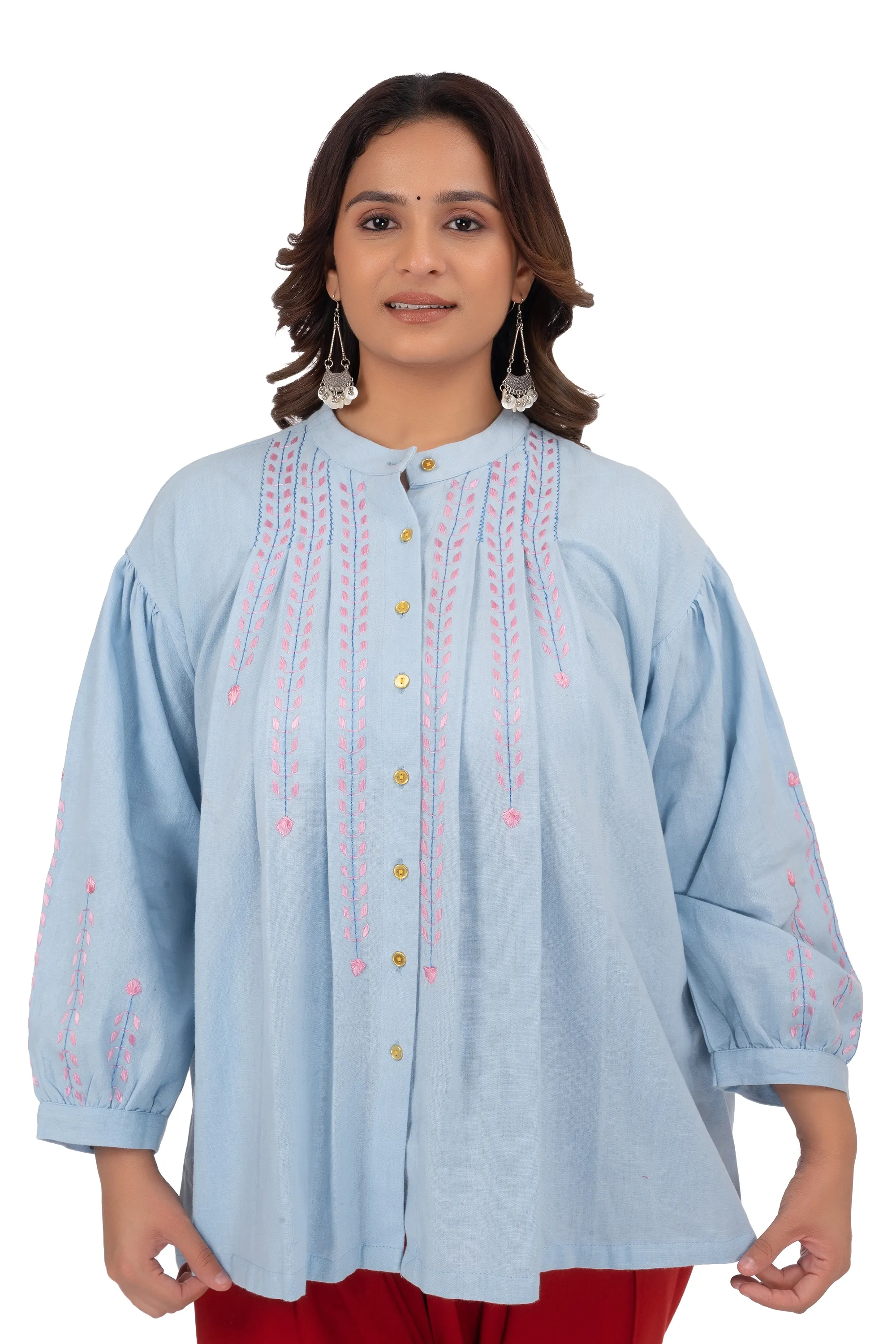 Hand Embroidery Kurta pastel blue
